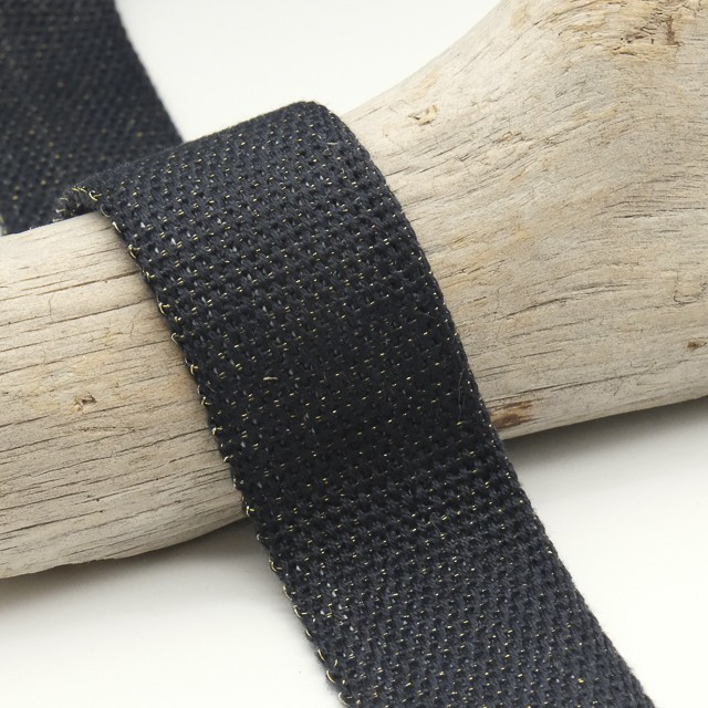 30mm Black Gold Lurex Cotton Ribbon - Maison Klem